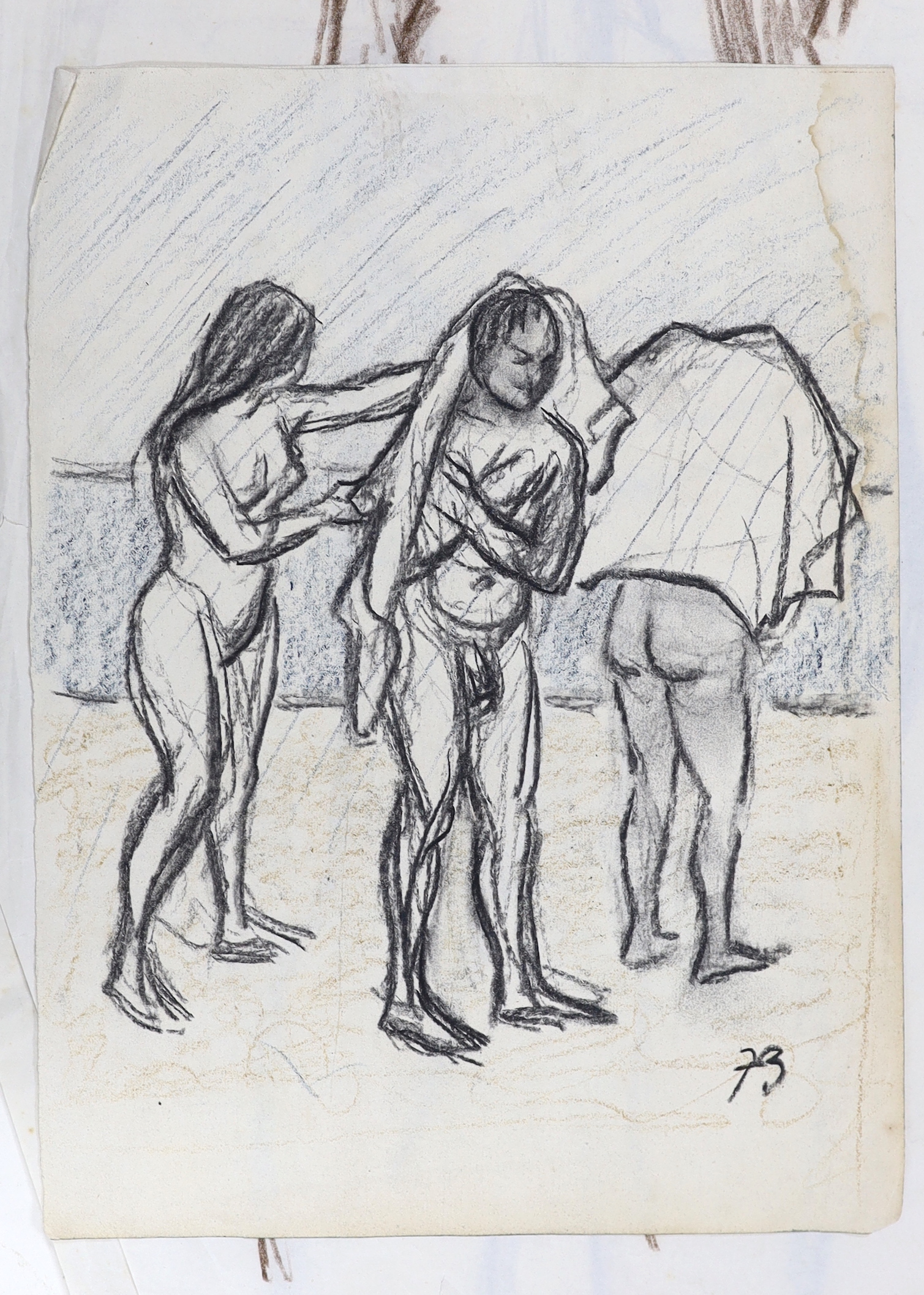 Clifford Hall (1904-1973), nine pen, ink and pencil sketches on paper, Figural studies and nudes, some signed, unframed, largest 52 x 38cm